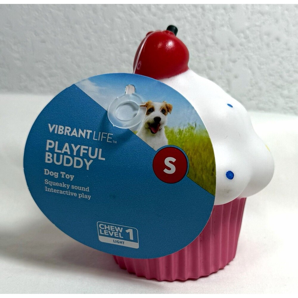 Vibrant Life Playful Buddy Cupcake Squeaky Dog Toy Small Chew Level 1 New